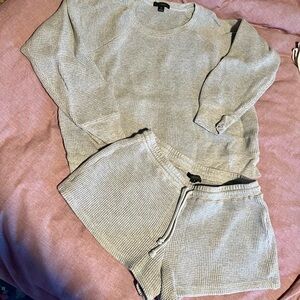 J. Crew Waffle Sweatshirt & Short Lounge Set Size S/M